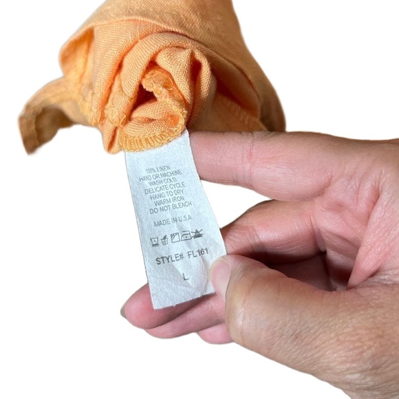 Comfy USA Peach Linen Longsleeve Collared Buttonup Bubble Hem Tunic Dress Large - Picture 8 of 8